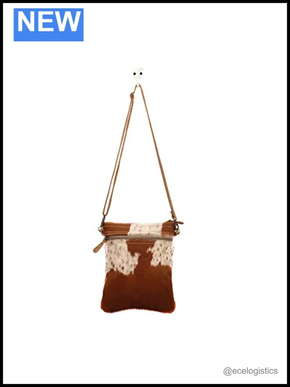 Cowhide Print Crossbody Bag with Genuine Leather Strap, Western Purse